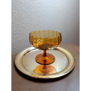VTG Italian Empoli Amber Glass Pedestal Bowl MCM Original Sticker Made in Italy